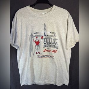 1980s Vintage Graphic T Sz. L UNION IRONWORKERS Local 480 Elizabeth NJ